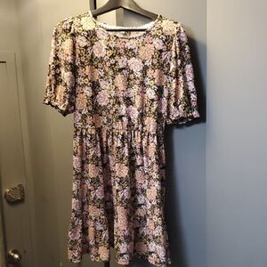 AUW Floral Print Black and Pink Summer Dress